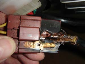 A melted brown connector